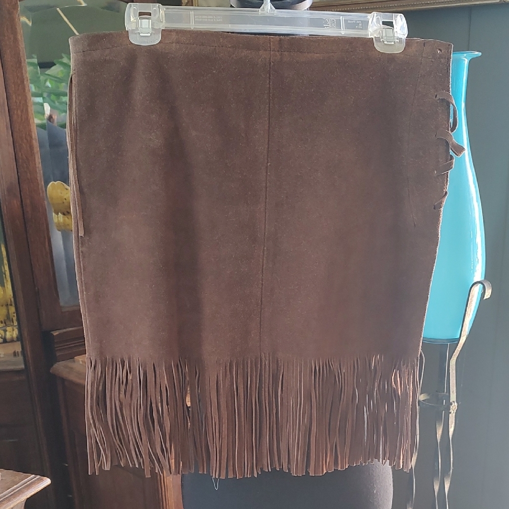 Brown Fringe Suede Skirt